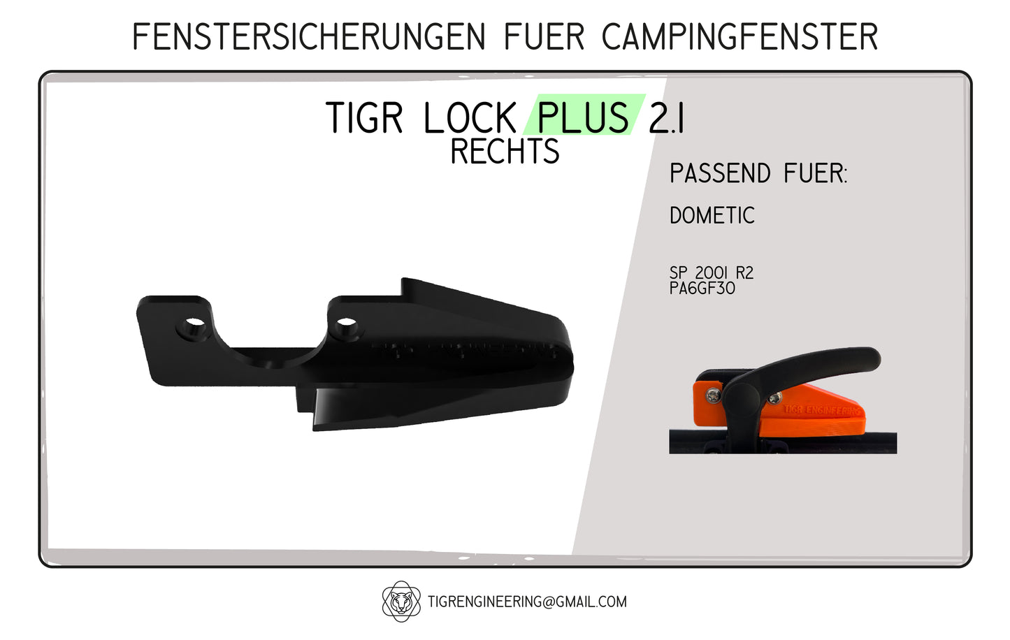 TIGR Lock Plus 2.1 window lock suitable for Dometic camping window motorhome right