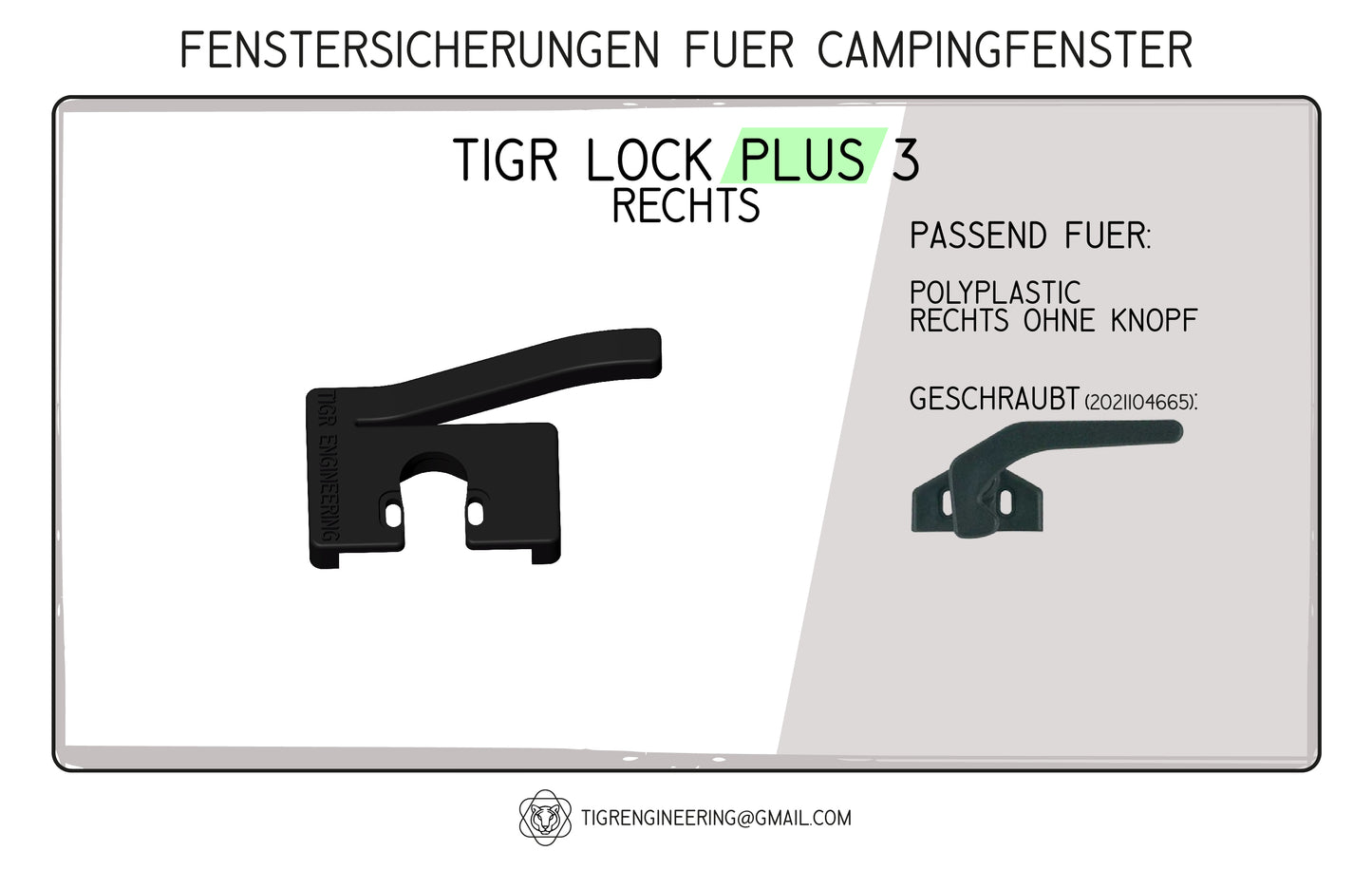 TIGR Lock Plus 3 Fenstersicherungen passend für Polyplastic (Griff ohne Knopf) rechts