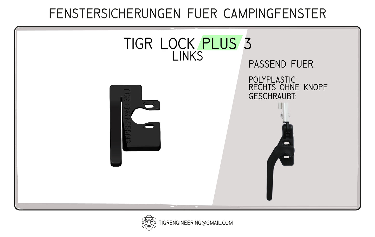TIGR Lock Plus 3 Fenstersicherungen passend für Polyplastic (Griff ohne Knopf) links Scharnierseite
