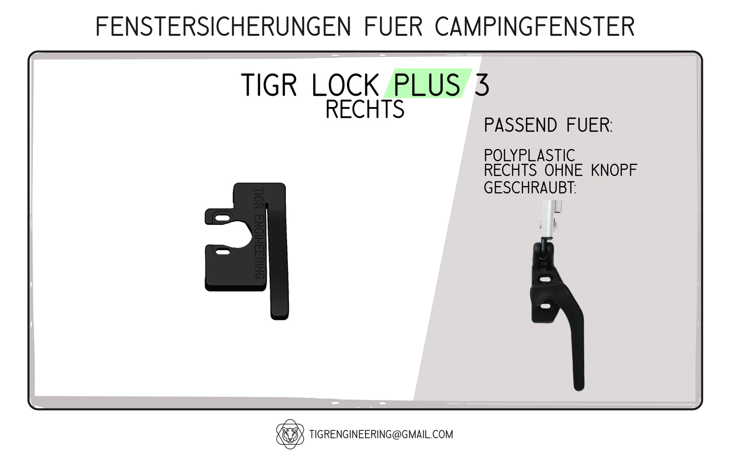 TIGR Lock Plus 3 Fenstersicherungen passend für Polyplastic (Griff ohne Knopf) rechts Scharnierseite