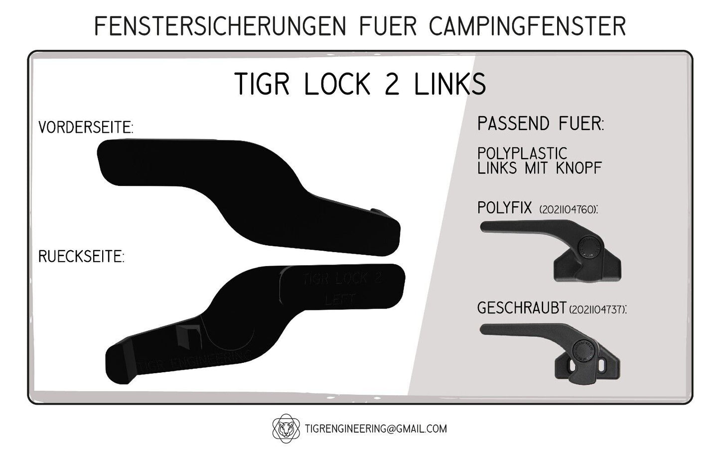 TIGR Lock 2 Fenstersicherung passend für Polyplastic (Griff mit Knopf) links
