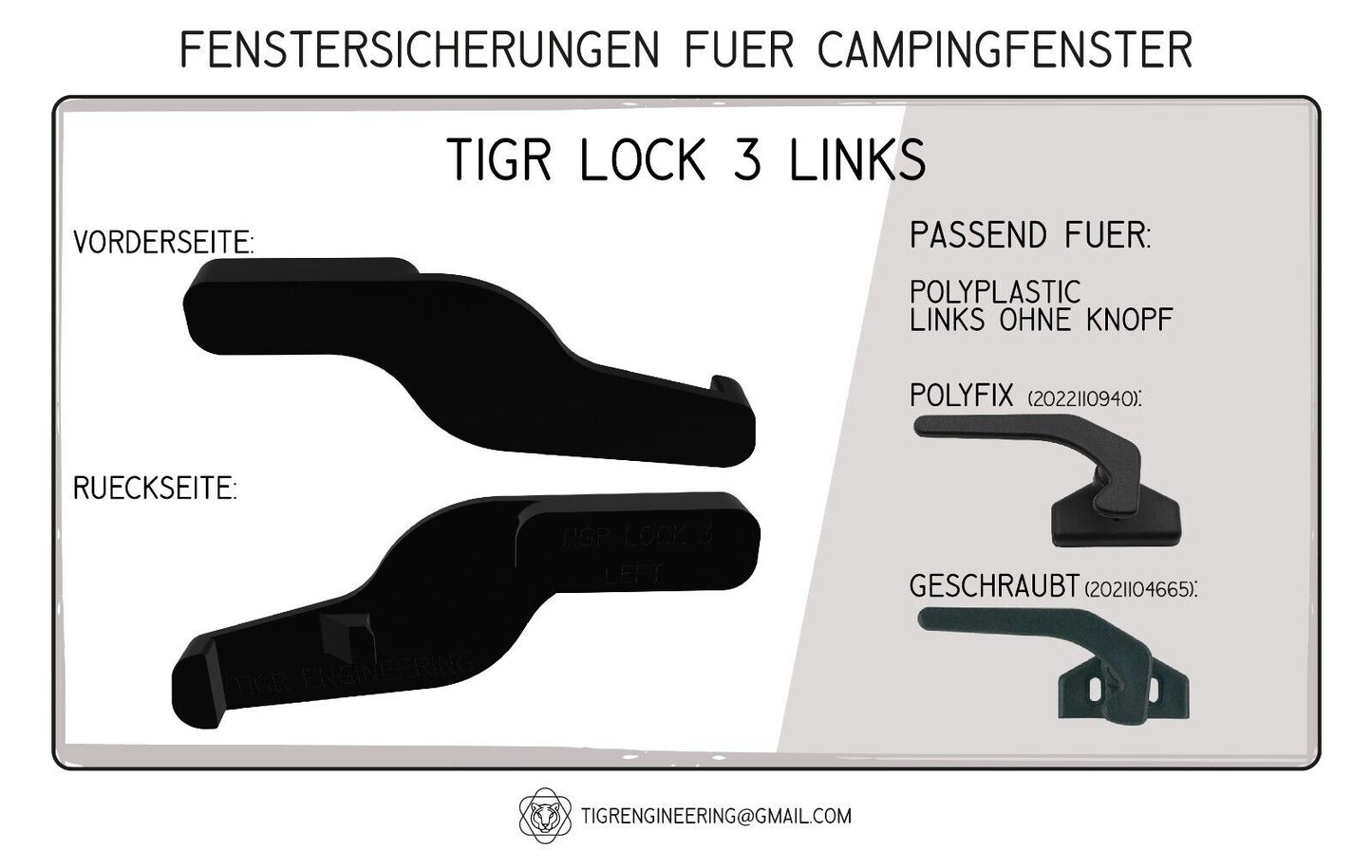 TIGR Lock 3 Fenstersicherung passend für Polyplastic (Griff ohne Knopf) links