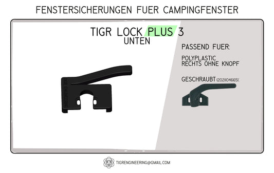 TIGR Lock Plus 3 Fenstersicherungen für Polyplastic Camping Fenster Wohnmobil unten