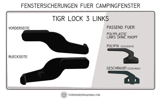 TIGR Lock 3 Fenstersicherung für Polyplastic (Griff ohne Knopf) links